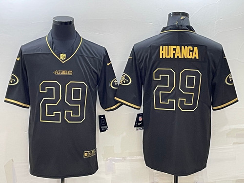 Men's San Francisco 49ers #29 Talanoa Hufanga Black Golden Edition Limited Stitched Jersey